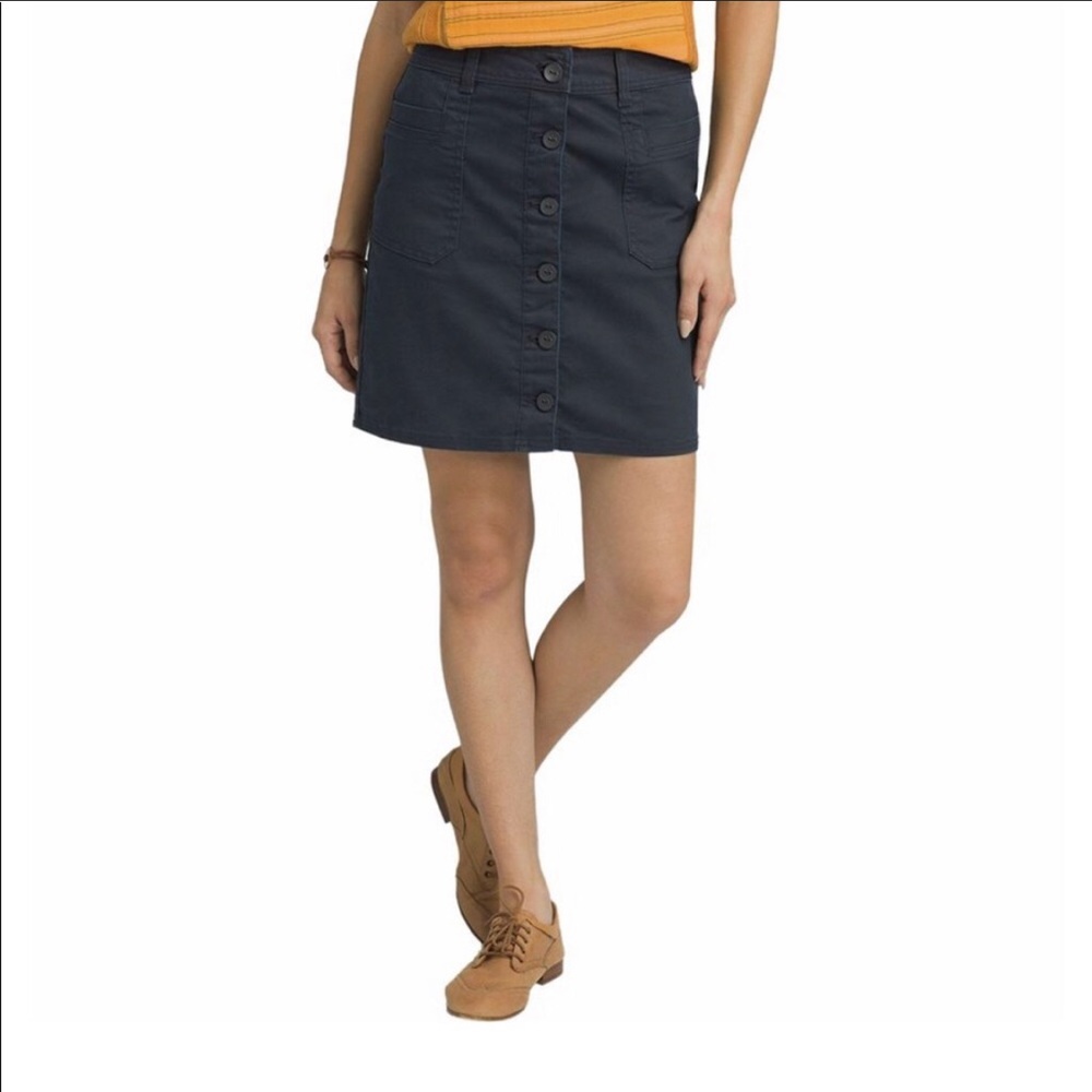 Button-Front Navy Cotton Blend Skirt - Women